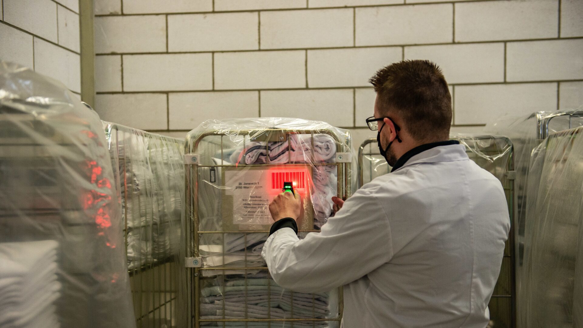 A container being scanned